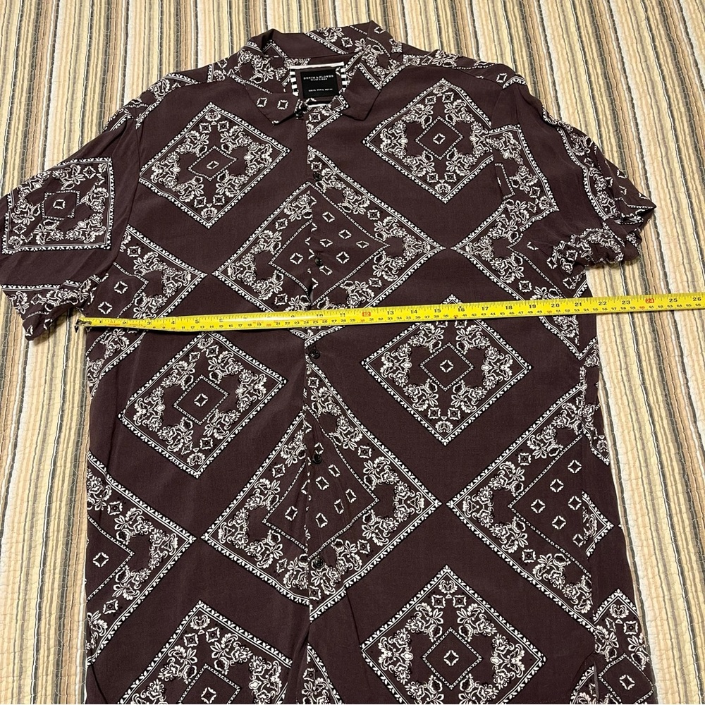 Denim & Flower Ricky Singh Mens XL Brown Button Down Shirt Western Handkerchief - Picture 8 of 9